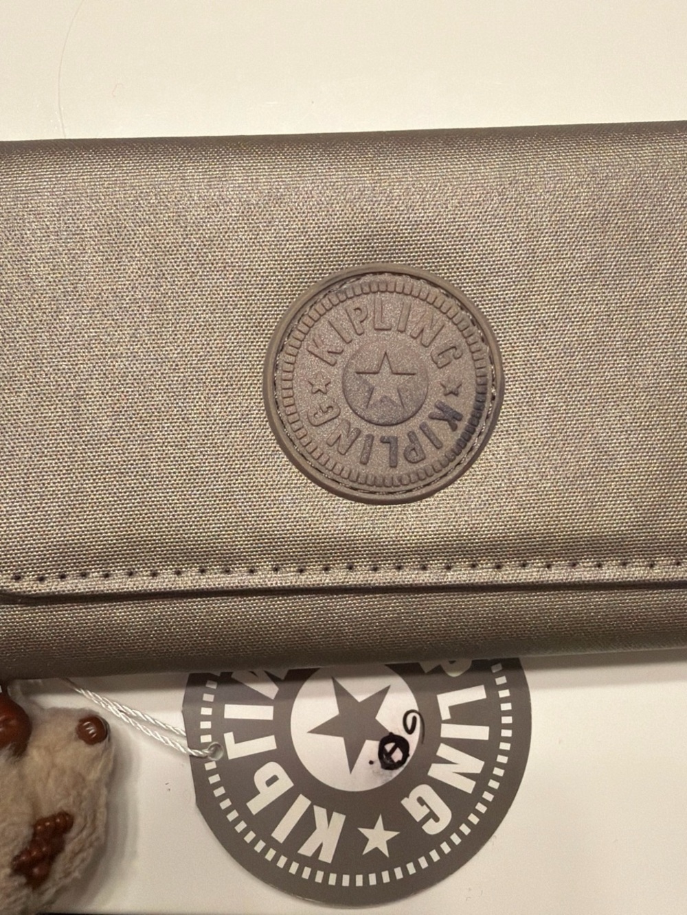 Kipling Metallic Taupe Fold-Over Wallet with Logo Emblem